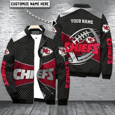 Kansas City Chiefs Quilted Black & Red Personalized Bomber Jacket
