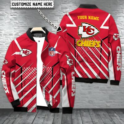 Kansas City Chiefs Red & White Striped Personalized Bomber Jacket
