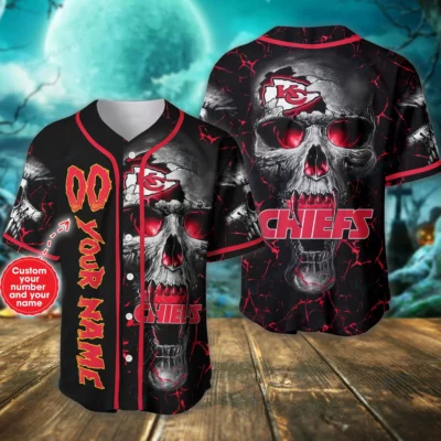 Kansas City Chiefs Skull Thunder Custom Baseball Jersey