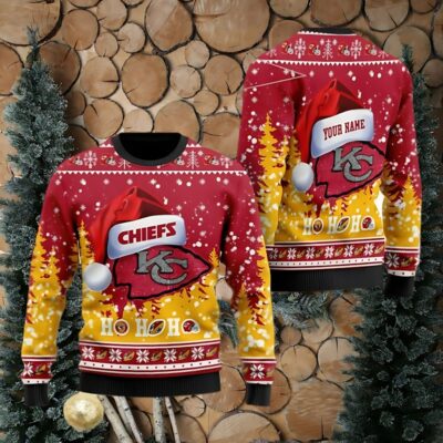 Kansas City Chiefs Symbol Wearing Santa Claus Hat Ho Ho Ho Personalized Ugly Christmas Sweater