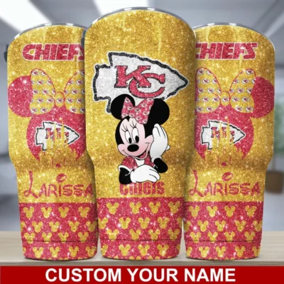 KC Chiefs Minnie Sparkle Personalized Glitter Tumbler