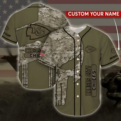 Personalized Chiefs Military Tribute Camouflage Baseball Jersey