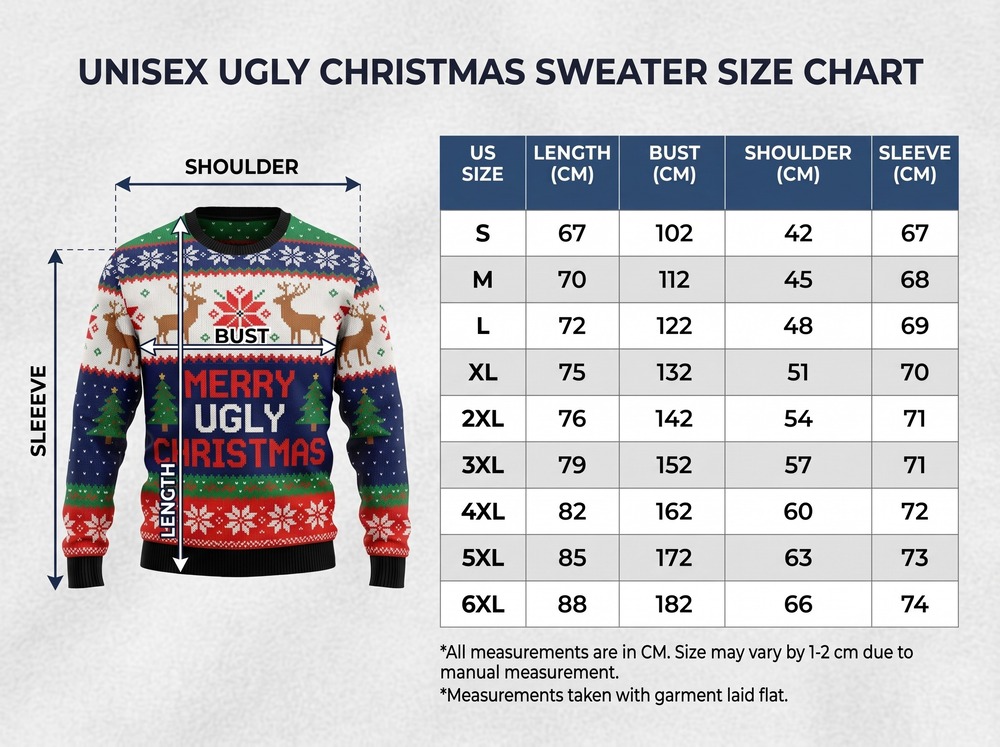 Ugly Christmas Sweater size chart