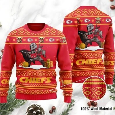 Baby Yoda Boba Fett The Mandalorian Kansas City Chiefs Ugly Christmas Sweater