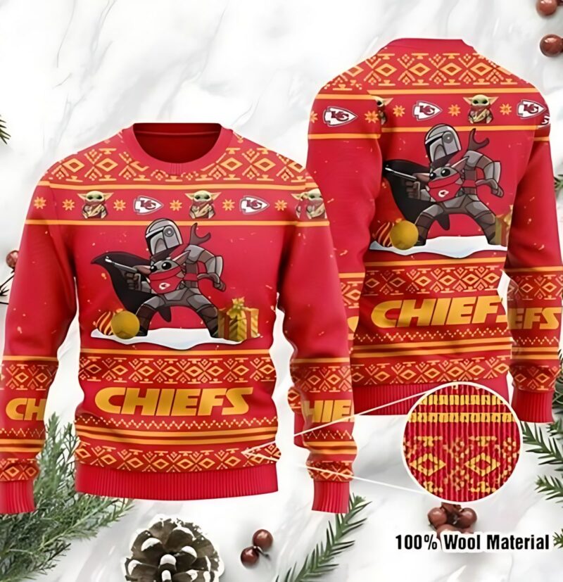 Baby Yoda Boba Fett The Mandalorian Kansas City Chiefs Ugly Christmas Sweater