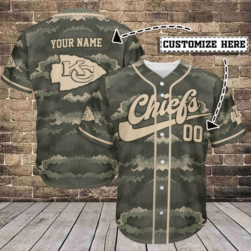 Kansas City Chiefs Desert Camo Custom Baseball Jersey