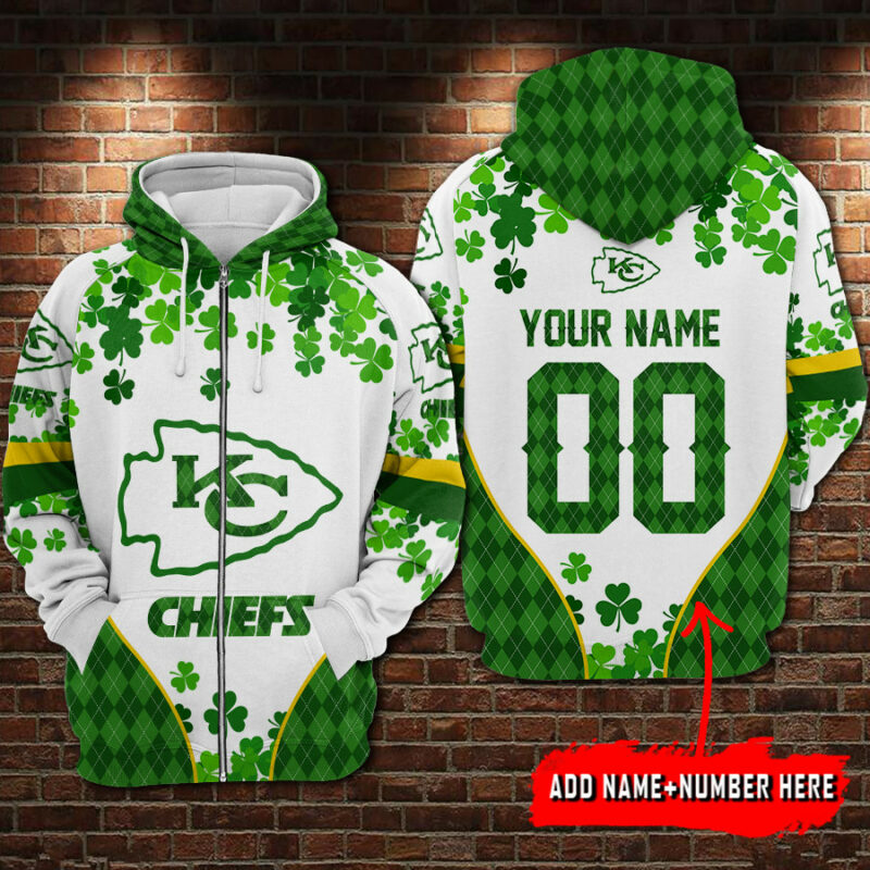 Kansas City Chiefs Personalized St. Patrick's Day Zip Hoodie