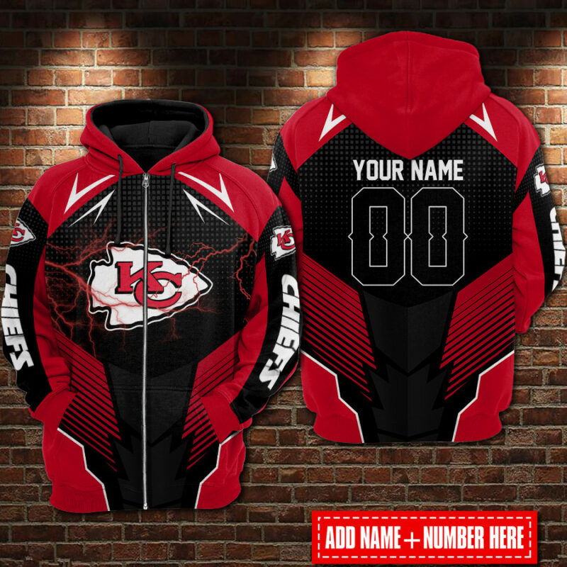 Kansas City Chiefs Thunderbolt Custom Zip Hoodie