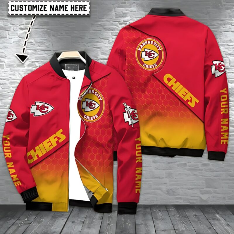 Personalized Kansas City Chiefs Red Gradient Bomber Jacket