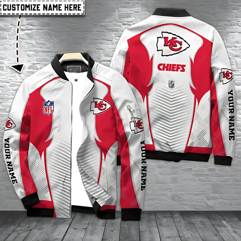 Personalized Kansas City Chiefs White Flame Bomber Jacket