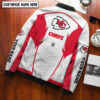 Personalized Kansas City Chiefs White Flame Bomber Jacket back