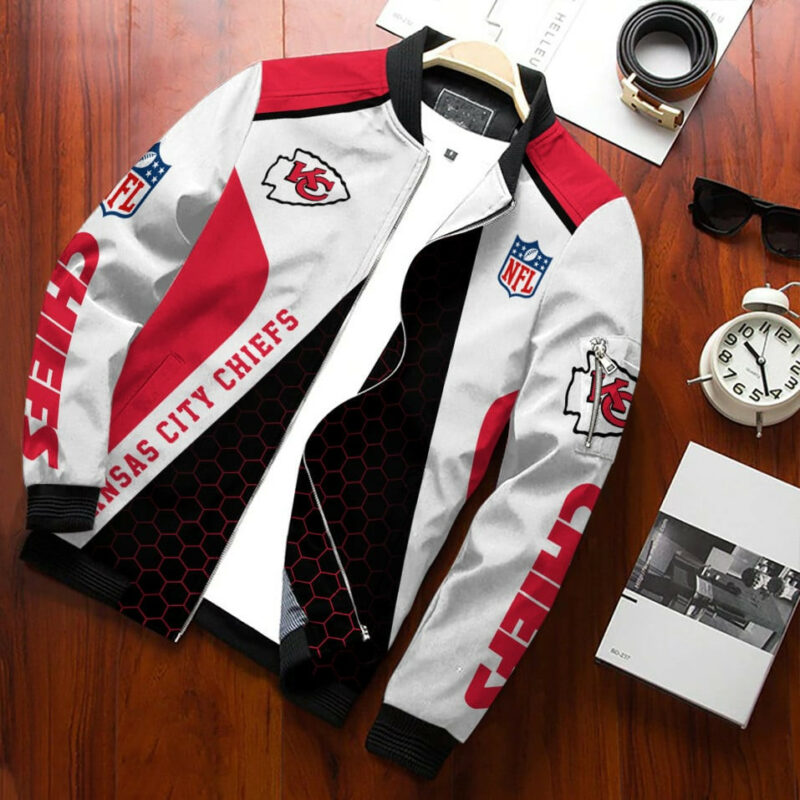 Personalized Kansas City Chiefs White Rush Bomber Jacket front