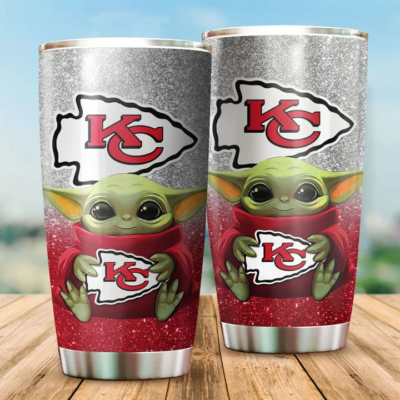 Baby Yoda Hug Logo Kansas City Chiefs Tumbler