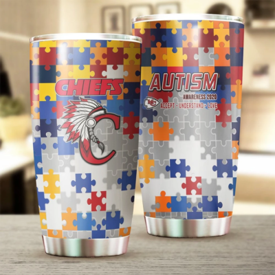 Kansas City Chiefs Autism Awareness Puzzle Tumbler