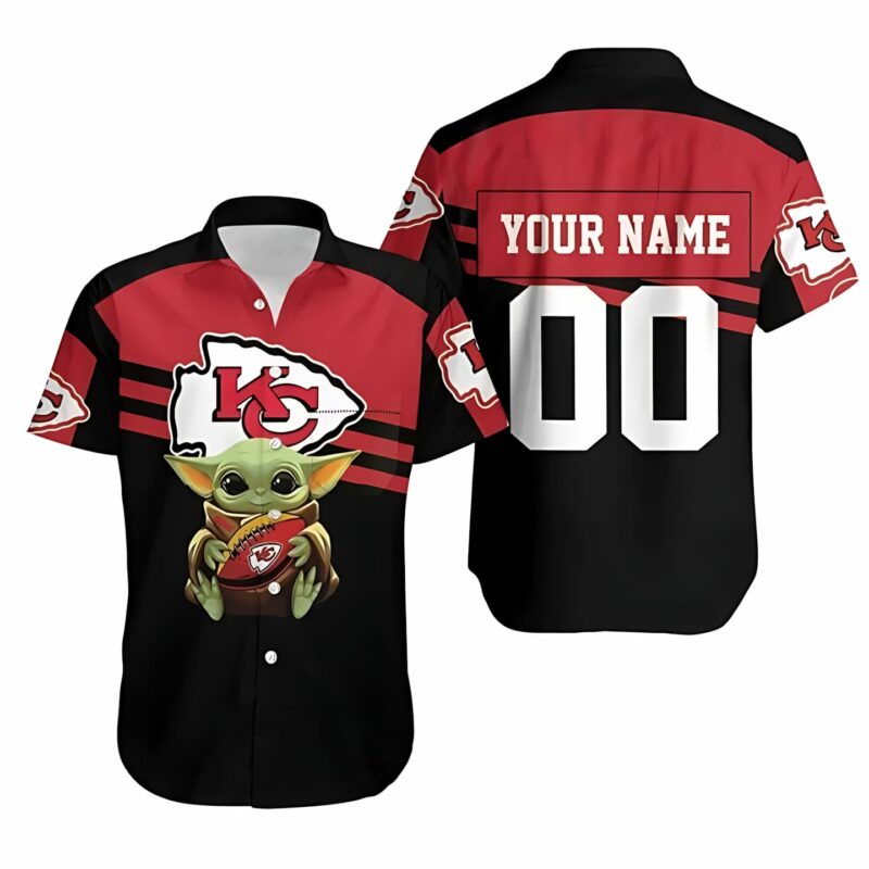 Kansas City Chiefs Baby Yoda Hug Chiefs Ball Logo Personalized Hawaiian Shirt