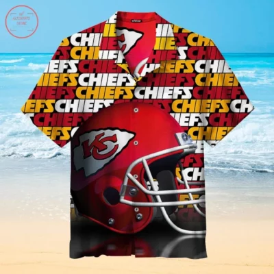 Kansas City Chiefs Repeat Text And Helmet Hawaiian Shirt