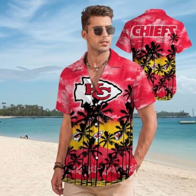 Kansas City Chiefs Sunset Paradise Hawaiian Shirt Men Mockup