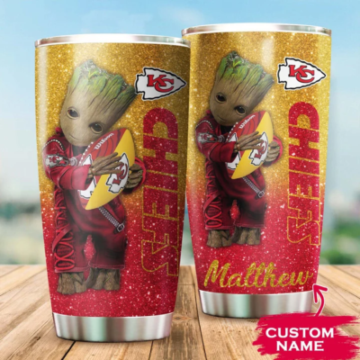 Personalized Baby Groot Hug Ball Kansas City Chiefs Tumbler