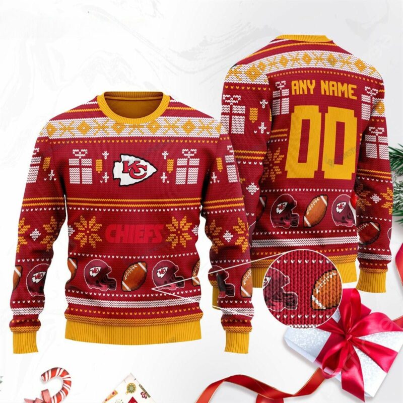 Kansas City Chiefs Custom Name Number Red Ugly Christmas Sweater