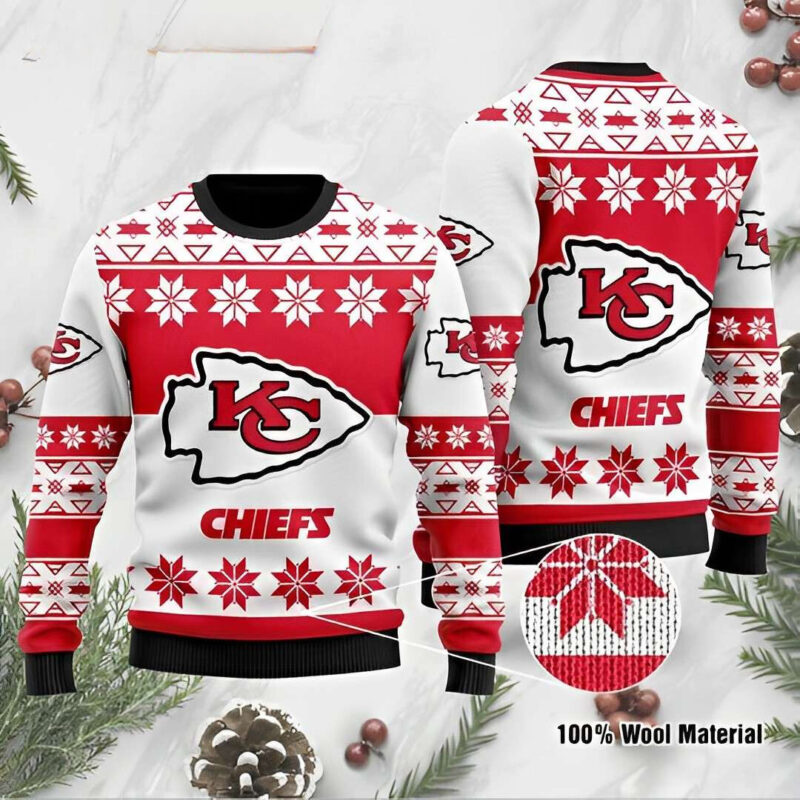 Kansas City Chiefs Snowflake Champion Ugly Christmas Sweater