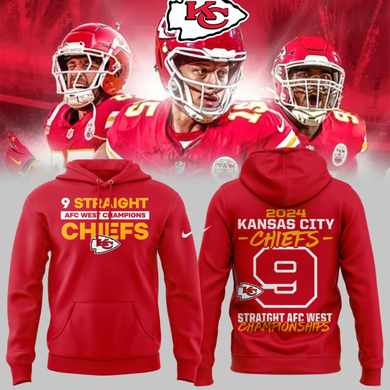 Kansas City Chiefs AFC West Champions 9 Straight 2024 Hoodie