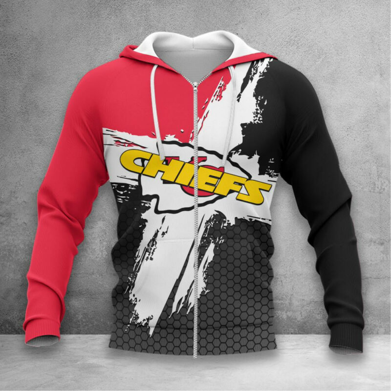 Kansas City Chiefs Hexagon Brushstroke 3D Zip Hoodie