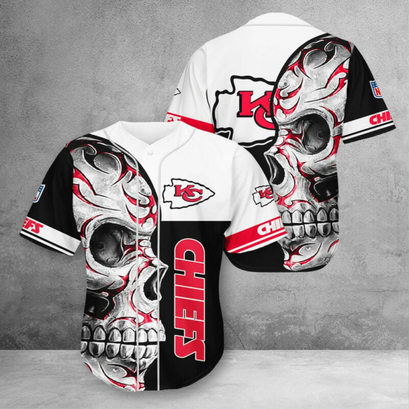 Kansas City Chiefs Skull Flame 3D Baseball Jersey