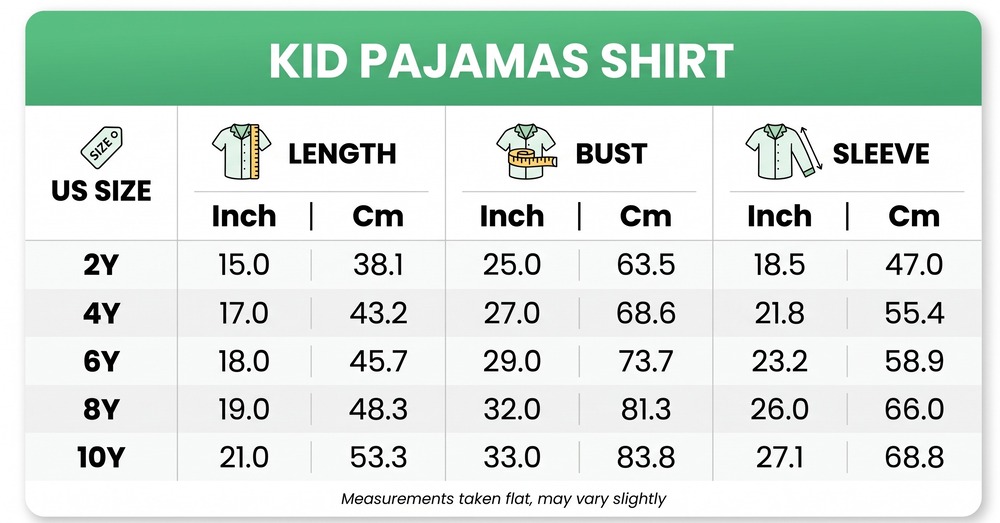 Kid Pajamas sets size chart