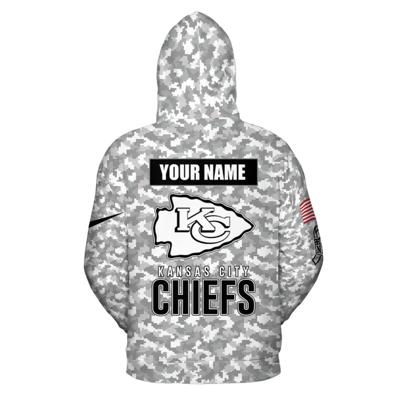 Personalized Kansas City Chiefs Arctic Camo Salute to Service Club Hoodie back