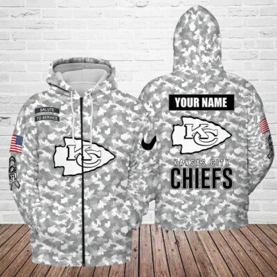 Personalized Kansas City Chiefs Arctic Camo Salute to Service Club Zip Hoodie