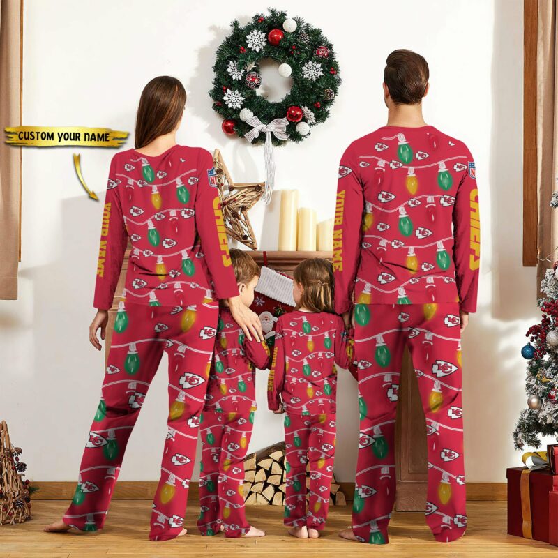 Personalized Kansas City Chiefs Festive Lights Pajamas back