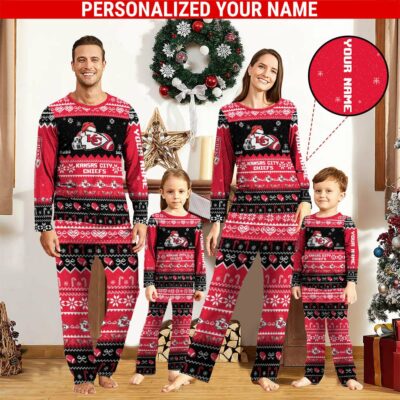 Personalized Kansas City Chiefs Festive Red Snowfall Pajamas