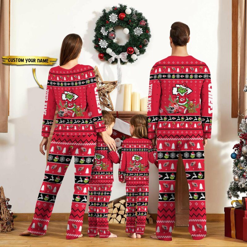 Personalized Kansas City Chiefs Grinchmas Cheer Pajamas back