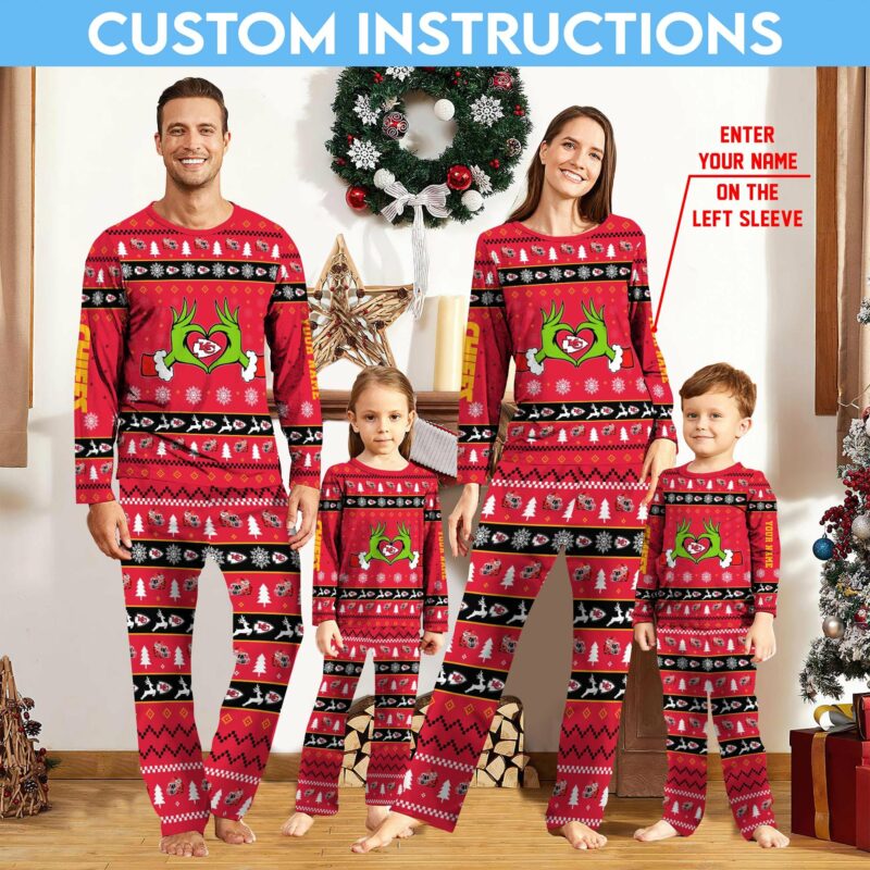 Personalized Kansas City Chiefs Heart of the Grinch Festive Pajamas custom