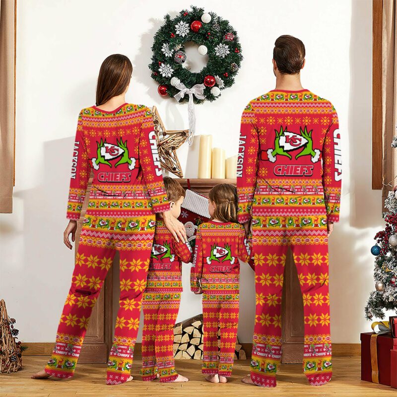 Personalized Kansas City Chiefs Holiday Grinch Pajamas back