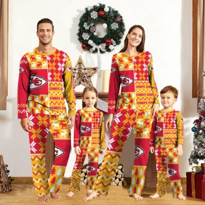 Personalized Kansas City Chiefs Holiday Patchwork Pajamas