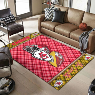 Personalized Kansas City Chiefs Plaid Pride Rug living room