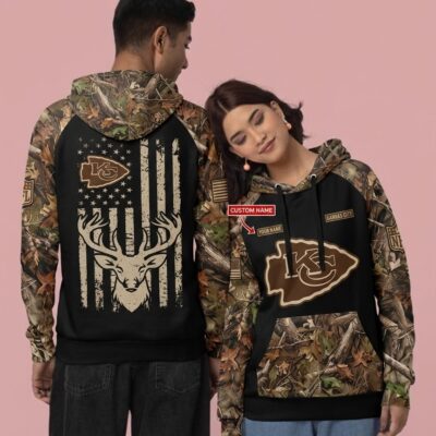 Personalized Kansas City Chiefs Us Flag Hunting Hoodie Mockup