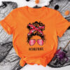 Chiefs Life Kansas City Chiefs Messy Bun Girl With Headband And Glasses for Football Lover 2D T-Shirt Orange