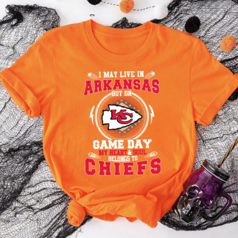 I May Live In Arkansas But On Game Day My Heart & Soul Belongs To Chiefs 2D T-Shirt orange