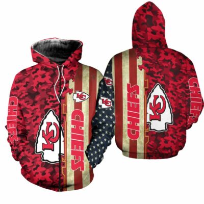 Kansas City Chiefs America Flag All Over Print Zip Hoodie