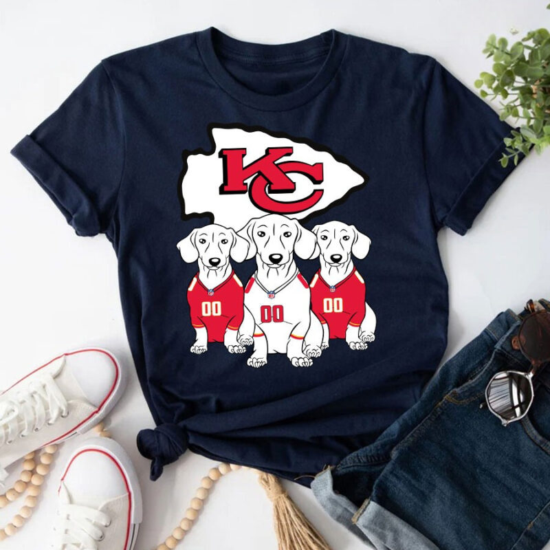 Kansas City Chiefs Dachshund Dogs 2D T-Shirt Navy