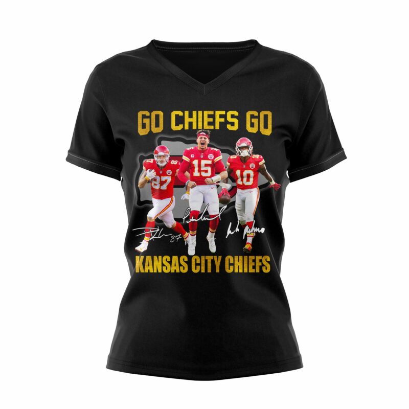 Kansas City Chiefs Go Chiefs Go Unisex 2D V Neck T-shirt Black