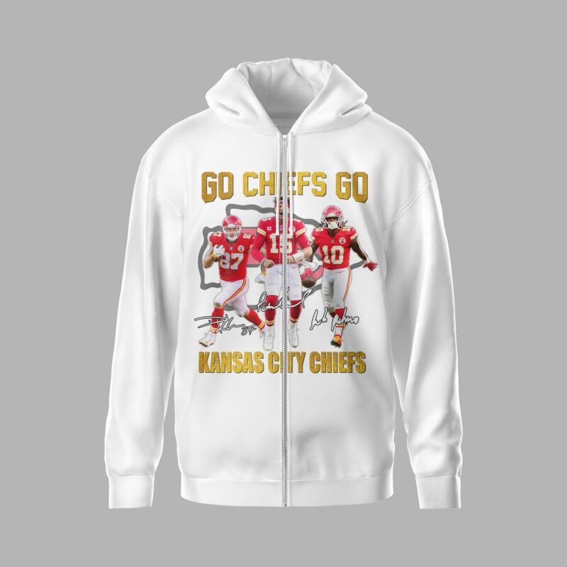 Kansas City Chiefs Go Chiefs Go Unisex 2D Zip Hoodie white