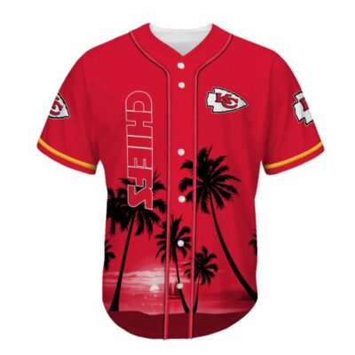 Kansas City Chiefs Palm Tree Pattern Summer Collection Baseball Jersey front