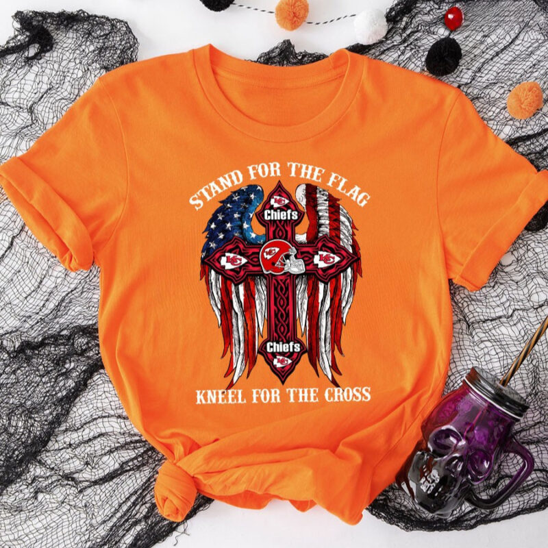 Kansas City Chiefs Stand For The Flag Kneel For The Cross 2D T-Shirt men mockup back t shirt orange