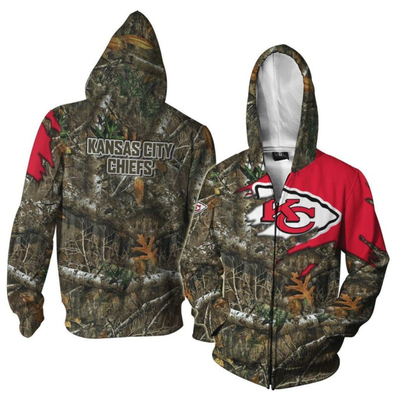 Kansas City Chiefs Woodland Camo Hunting Zip Hoodie