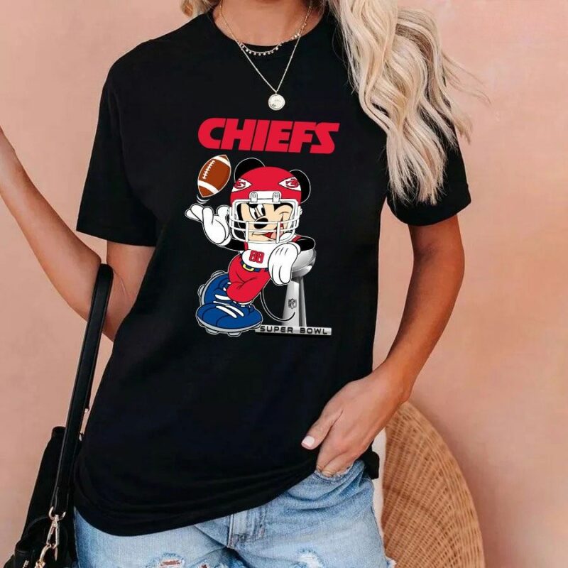 Mickey Mouse Kansas City Chiefs Super Bowl Cup Vince Lombardi Trophy 2D T-Shirt black mockup women