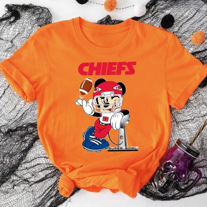 Mickey Mouse Kansas City Chiefs Super Bowl Cup Vince Lombardi Trophy 2D T-Shirt orange