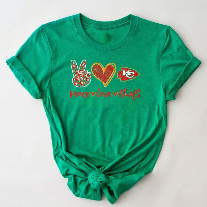 Peace Love Kansas City Chiefs 2D T-Shirt green